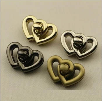 (10pieces/lot) Krepšiai, Rankinės, Aparatūros Priedai, Du Širdies Formos Sukasi Dekoratyvinis Twist Lock Metalo Detalės