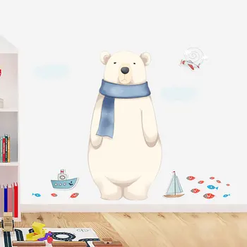 115*87.5 cm Animacinių filmų Draugiškas Polar Bear Sienų Lipdukai Gyvūnų Art Vinyl Namų Dekoro, Vaikų Kambarys Mielas Lokys Kambario Apdaila