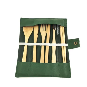 1254 Bambuko kelionės stalo Įrankių Rinkinys su dantų šepetėlis ekologiškos Medinės Lauko Nešiojamų Indai bambuko stalo įrankių rinkinys