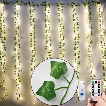 12pcs Dirbtiniai Augalai LED Ivy Girliandą Netikrą Lapų Vynuogynų Kambario Dekoro Kabinti Namų Vestuvių Kambarį Apdaila Ivy Garliava