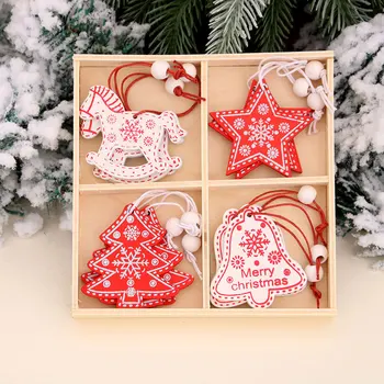 12pcs Naujas produktas Kalėdų medinis pakabukas papuošalų, medinių amatų vaikų žaislų rinkinys Kalėdų ornamentu medžio ornamentais dovana