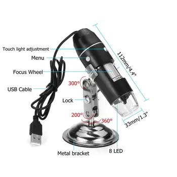 1600X 2MP 1080P 8 LED Skaitmeninis Mikroskopas Tipas-C/Micro USB didinamasis stiklas Elektroninis Reguliuojamas Stereo USB Endoskopą Telefono PC