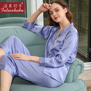 19 momme Elegantiškas natūralaus šilko pižama rinkiniai moterims ilgomis rankovėmis Noble, Grynas spalvos natūralaus šilko pižamos moterims sleepwear