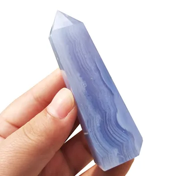1PC Natūralių kristalų mėlyna nėrinių agatas kristalų taško mineralinių ornamentu gydymo lazdelė namų dekoro 