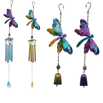1PC Naujas Mėlyna Violetinė Dragonfly Vėjo Varpelių Metalo, Deimantiniai Stiklo Dažytos Išskirtinį Amatų Papuošalų Kūrybos Namuose Varpai Vamzdis Pakabukas