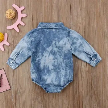 2018 Nauja Naujagimis Kūdikis Kūdikis, Kūdikis Berniukas Džinsinio audinio Drabužius Bodysuit T-shirt Jumpsuit Apranga Kišenėje ilgomis Rankovėmis Drabužius