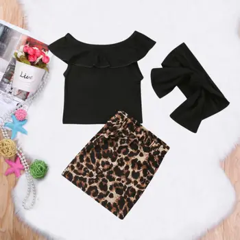 2018 Naujų Vaikai Mergina Vasaros Drabužių Baby Girl Off Peties Pynimas Marškinėliai Topai Leopard 