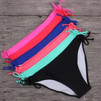 2019 Naujas Moterų Įžūlus Bikini Bottom Pusėje Ryšius Brazilijos Thong Maudymosi Kostiumėlį Apačioje Klasikinis Supjaustyti Dugnas Reguliuojamas Ryšius Bikini Bottom