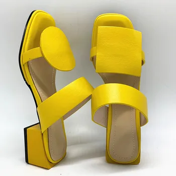 2019 Naujas vasaros batai moterims, šlepetės pu odos 4.2 cm aikštėje kulniukai geometrijos moterų sandalai ponios atsitiktinis batų dydį, 32-48