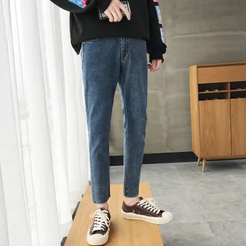 2020 Japonų Stiliaus vyriški vientisos Spalvos Ruožas Slim Fit Classic Liesas Džinsus Mėlyna Atsitiktinis Kelnės Dviratininkas Džinsinio audinio Kelnės