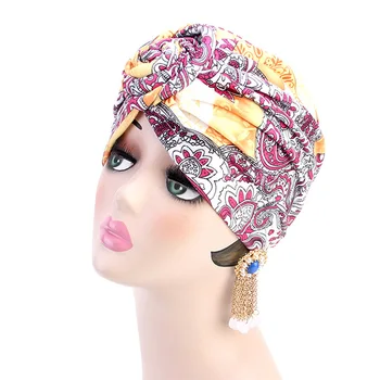2020 Mados Sūkurį gėlių ekrano užsklandą skrybėlę Boho spausdinti etninės skrybėlę medvilnės Musulmonų skrybėlę moterų spurgos turbaną kepurės afrikinio femme turbante