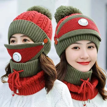2020 Naujas 3 Gabalus Nustatyti Moterų Megzti Skrybėlę ir Skara Kepurės Kaklo Šilčiau Žiemos Skrybėlę Ponios, Mergaitės Beanies Šiltu Vilnos Kepurės