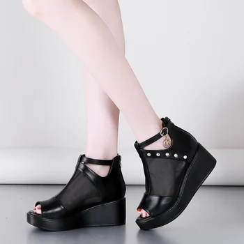 2020 Pleištai Avalynė Moterims Basutės super Aukšti Kulniukai Vasaros Gėlių Išpjovą Batų Vidaus padidinti Platformos Basutės baltos spalvos batai