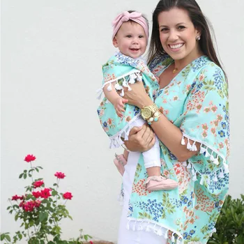 2020 m. Mergaičių Drabužiai, Marškinėliai Mamytė ir Man Moterims Boho Stiliaus Kimono Negabaritinių Cardigan Šeimos Kutas Paplūdimio mum kūdikių drabužiai suknelė