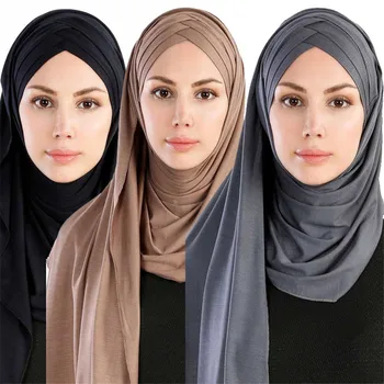 2020 m. Moteris Paprasto Minkštos Medvilnės Jersey Skara Galvą Hijab Wrap Momentinių Skaros foulard femme musulmonų Hijabs Nešioti Skarą