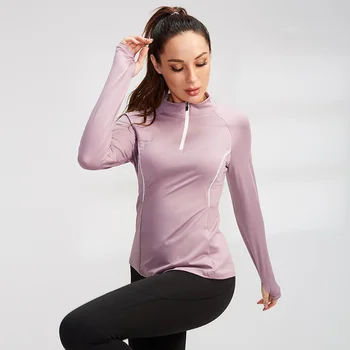 2020 m. Rudenį Moterys ilgomis Rankovėmis sporto top aukštos kaklo Kietas Quick Dry Plus size jogos marškinėlius Bėgimo treniruotės viršuje Moterų joga viršų