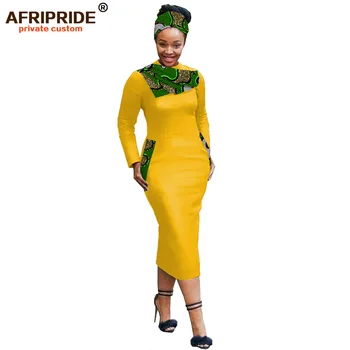 2020 m. afrikos bodycon suknelės moterims su headwrap+kišenės tradicinių kanga drabužių dashiki drabužius heidi bazin AFRIPRIDE A1925033