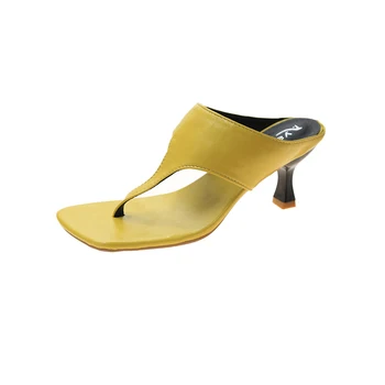 2020 metų Vasaros moterų šlepetės geltona sandalai fifo šlepetės ponios ploni aukšti kulniukai, 7cm skaidres moterims, Elegantiškas, Seksualus Sandalai