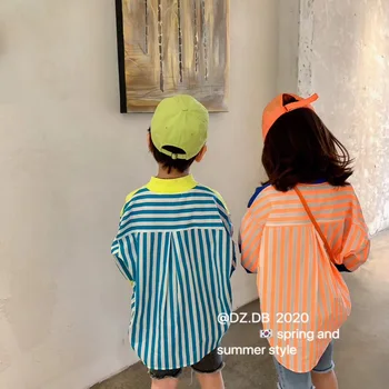 2020 metų vasaros nauji vaikiški drabužiai vaikams, marškinėliai prarasti rankovėmis dryžuotas megztinis dekoratyvinis rankovėmis suknelė vaikas banga Tong