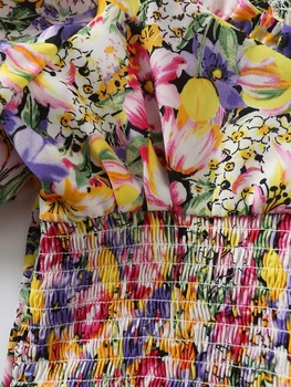 2020 naujas moterų v-kaklo prašmatnus gėlių spausdinti atsitiktinis slim smock palaidinė moteriška sluoksniuotos rankovėmis elastinga marškinėliai laisvalaikio chemise viršūnės