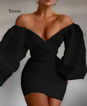 2021 M. Rudens Žiemos Moterų Balta Juoda Satino Korsetas Suknelė Sluoksniuotos Rankovėmis Seksualus Stebėjimo Bodycon Elegantiškas Šalis Mini Suknelės