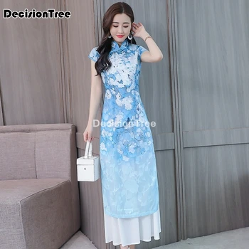 2021 cheongsam spausdinti ao dai suknelė folk stiliaus vietnamas skraiste šifono vietnamas drabužiai suknelė stovėti apykaklės rytų cheongsam šiuolaikinės