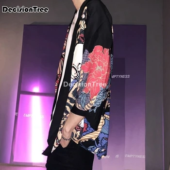 2021 japonų kimono megztinis vyrams japonų stiliaus spausdinti kimono megztinis juodas kimono švarkas vyrų kailis streetwear outwear