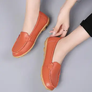 2021 naujus natūralios odos butas batai moteris mados moterų laisvalaikio bateliai plius dydis mokasīni, slip-on, suapvalinti tne kietas moterų batai