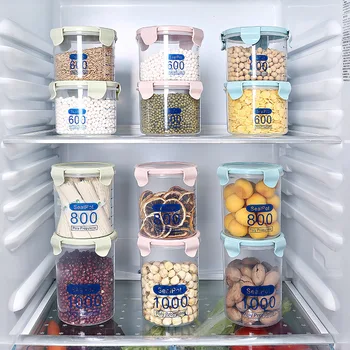 3 Psk/komplektas (600ml+800ml+1000ml) Skaidraus Plastiko Sandarios Skardinės Maisto Grūdų Šaldytuvas Bako Virtuvės Javų Lauką