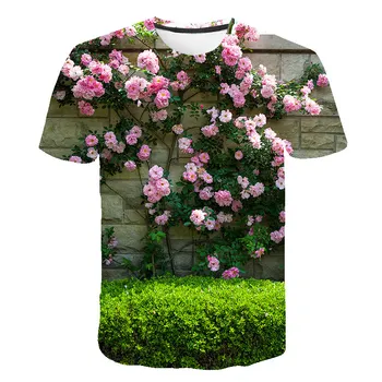 3D Atspausdintas Gėlių T-shirt Apvalus Kaklas Harajuku Hip-Hop Įdomus TshirtS Pusė Rankovės Retro Gatvės Trumpas SleeveXXS-6X