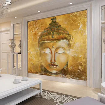 3D Custom Derliaus Auksinis Buda Foto Tapetai Miegamajame Viešbučio Kambarį Jogos Meno Vidaus Apdaila, Religijos Šventykla