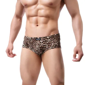 3PCS/DAUG Sexy Mens Kelnės Apatiniai Leopard Seksualus Minkštas Kvėpuojantis Žemas Augimas Kelnės Bumbulas Dėklas U iškilių Vyrų Gėjų Bailys Kelnaitės
