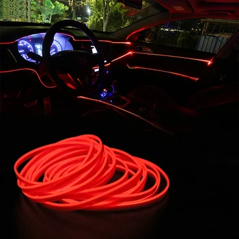 5 Metrų Automobilio Salono Apšvietimas 12V Auto LED Juostelės EL Lynas Auto Atmosfera Dekoratyvinės Lempos Lankstaus Neono Šviesos