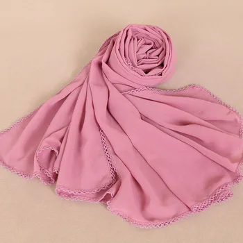 50PCS/DAUG moterų Mados burbulas šifono nėrinių kraštais šalikas musulmonišką hidžabą ilgai wrap skaros, paprastas lankelis šalikai didmeninė 180*75cm