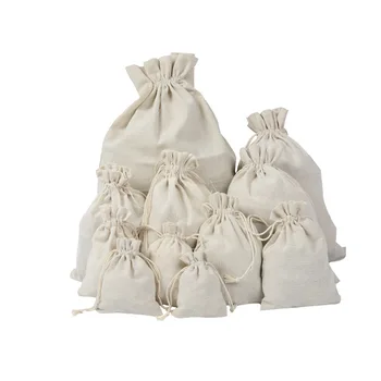 50pcs Baltos Medvilnės Papuošalų laikymo krepšys,Gamtinių už kanapės Dovaną-Saldainių maišelį,Vestuvės Favor Dėklas Dovanų Saugojimo krepšiai