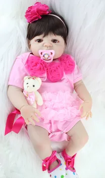 55cm Full Body Silikono Atgimsta Mergina Baby Doll Žaislas Tikroviška Rožinė Princesė Dress Naujagimių Mielas Lėlės Gimtadienio Dovana Maudytis Žaislas