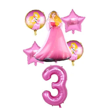 6pcs Gimtadienio Snow White Aurora Gražuolė Šeši Princesė Balionus, Gimtadienio Apdailos 32 Colių Numeris Balionai Vaikams Mergina Žaislai