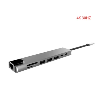 8 1 Aliuminio Lydinio USB-C Hub 4K 30HZ HD USB 3.0 Adapteris Nešiojamas Nešiojamas PD Įkrovimo SD &TF Card Reader RJ45