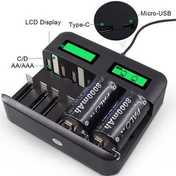 8-Lizdas Baterijos Įkroviklis USB Maitinamas AA/AAA/C/D Įkraunama Baterija Įkroviklis su LCD Ekranu