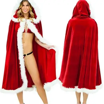 90-120-150cm Raudonos Aksomo Gobtuvu Žaliojo Apsiaustu Sexy Santa Cosplay Kalėdų Kostiumai Moterims Karnavalas Šalies Clubwear