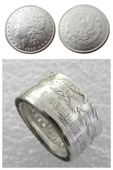 90% Sidabro MUMS 1899O Morgan Doleris Monetos Žiedas Blizga Rankų JAV Dydis 8-16 Custommized Data