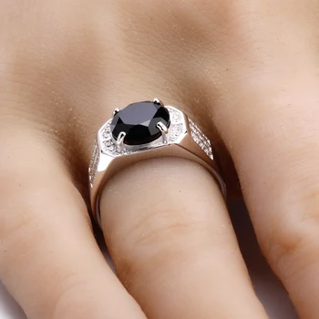 925 Sterlingas Sidabro Vyrų Žiedas su Geometrinių Big Black CZ Stone Paprasta Žiedai su Aiškiai CZ Vyrų Fine Jewelry