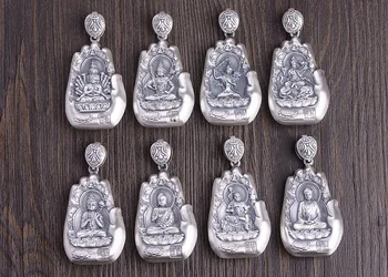 999 Sidabro Aštuonių Budos Statula Amuletas Gryno Sidabro Budistų Budos Statula Pakabukas Kinų Zodiako Sėkmės Pakabukas
