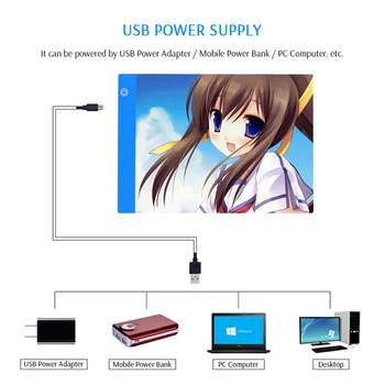 A4 USB Powered Ultra-plonas LED Piešimo Lenta Aritist Tatuiruotė Trafaretas Valdybos šviesdėžės Sekimo Piešimo Bloknotas 3 Lentelė Lygio Reguliavimas