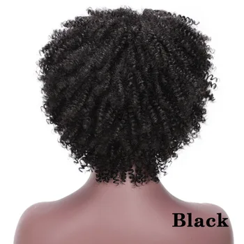 AISI PLAUKŲ Afro Keistą Garbanotas Perukas Pobūdžio Juodas Perukas Su Kirpčiukais Sintetinių Trumpas Perukai Už juodaodžių Moterų Karščiui Atsparus Pluoštas Plaukų