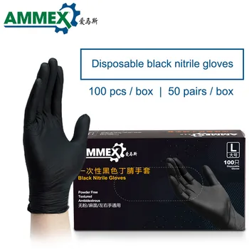 AMMEX CPNBC Vienkartinės Darbo Pirštinės Juodas 100vnt/Box Nitrilo neslidus Vandeniui Pakuotėje Tatuiruotė Laboratorijos Chemijos Apsaugos
