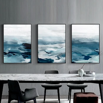 Abstraktūs Paveikslai Tapyba Mėlynos Jūros Vandens Spalvos Sienos Nuotrauka Už Kambarį Estetinės Skandinavijos Plakato Spausdinimas Neįrėminti
