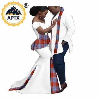 Afrikos Drabužius derinti Drabužius už Poros Moterų Ankara Spausdinti Šalis Suknelės Mados Vyrų Viršų ir Šalikas Tinka S20C013