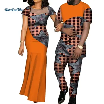Afrikos Suknelės Moterims heidi bazin Mens Marškinėliai ir Kelnės Rinkiniai Meilužis Porų Drabužius Spausdinti Siūlų Suknelė Afrikos Dizaino Drabužių WYQ126