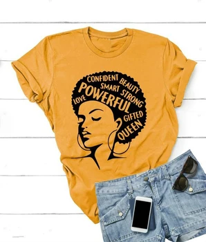 Afro Lady Marškinėliai Moterims Feminizmo Tee Mergina Galia Marškinėlius Vasaros Mados trumpomis Rankovėmis T-shirt Įkvepiantys Žodžiai, Raidės Spausdinimo Medvilnės